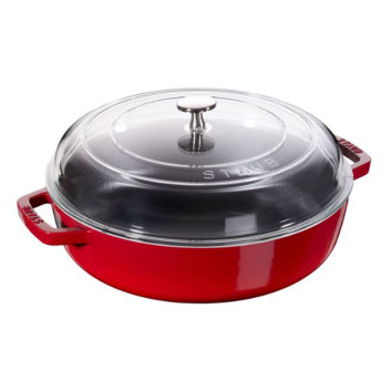 Sauteuse Staub 28cm couvercle verre fonte - coloris rouge cerise