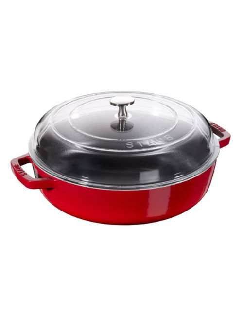 Sauteuse Staub 28cm couvercle verre fonte - coloris rouge cerise