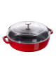 Sauteuse Staub 28cm couvercle verre fonte - coloris rouge cerise