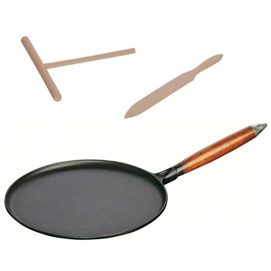 Crêpière en fonte STAUB manche bois 28cm