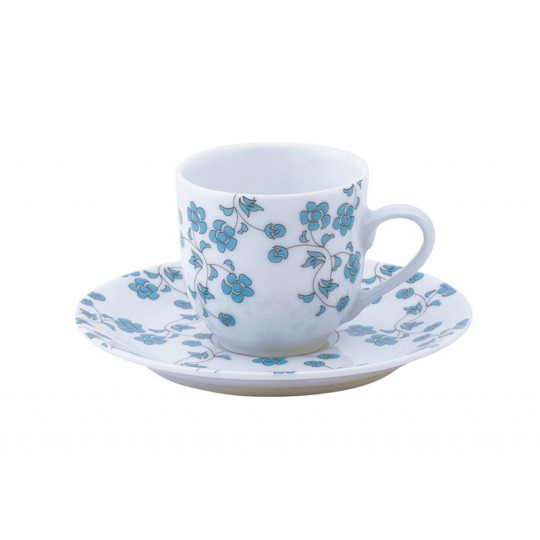 6 tasses soucoupes Fleurs bleues Deshoulières - 3 contenances
