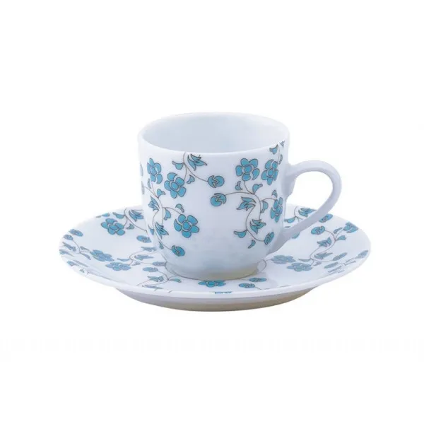 6 tasses soucoupes Fleurs bleues DESHOULIERES - 3 contenances