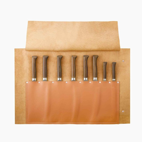 Natte en cuir rangement 8 couteaux Opinel