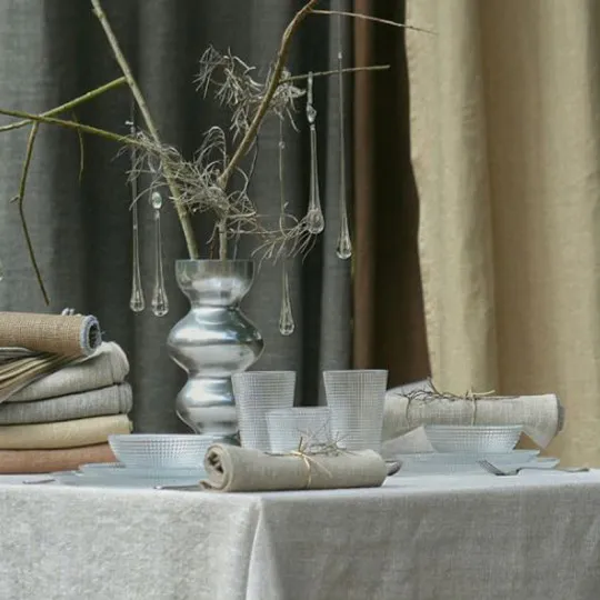 Nappe Pépite lin et coton Charvet Gypse 155x230cm