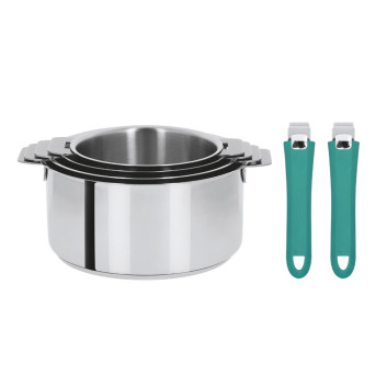 Batterie 4 casseroles + 2 poignées amovibles Cristel Mutine Evolution - 6 coloris