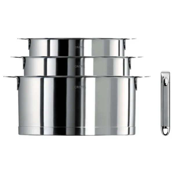 Set batterie de 3 casseroles CRISTEL Strate + 1 poignée Zénith amovible