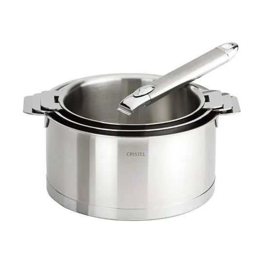 Set batterie de 3 casseroles CRISTEL Strate + 1 poignée Zénith amovible