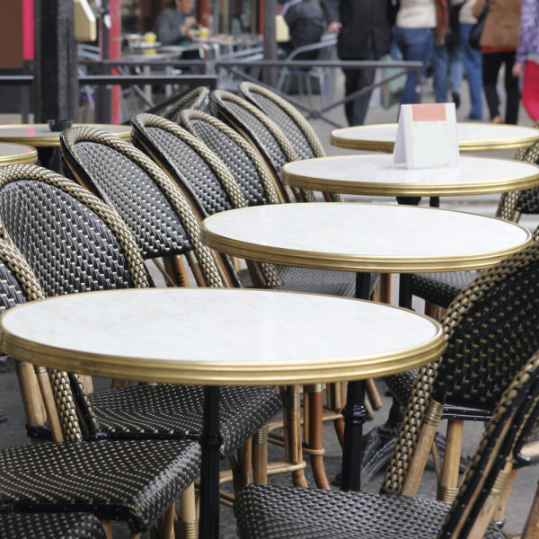 Plateau Bistrot rond cerclé laiton Werzalit - 2 diamètres - 30 finitions