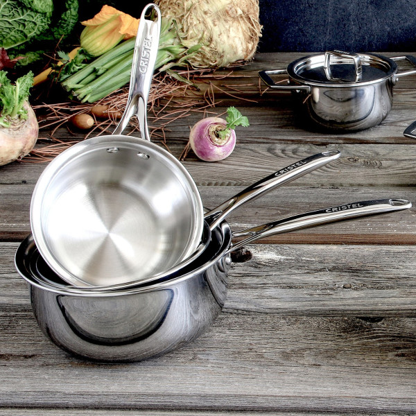 Set batterie 3 casseroles Cristel Castel Pro avec couvercles 16 18 20cm