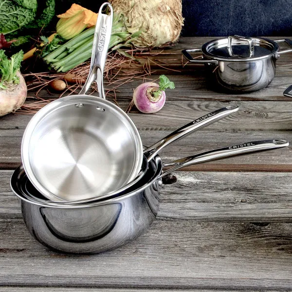 Set batterie 3 casseroles Cristel Castel Pro avec couvercles 16 18 20cm