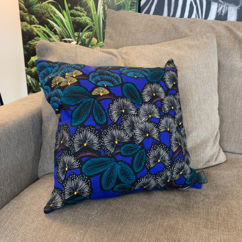 Coussin Sauvelade Artiga bleu électrique fleurs 40x40cm