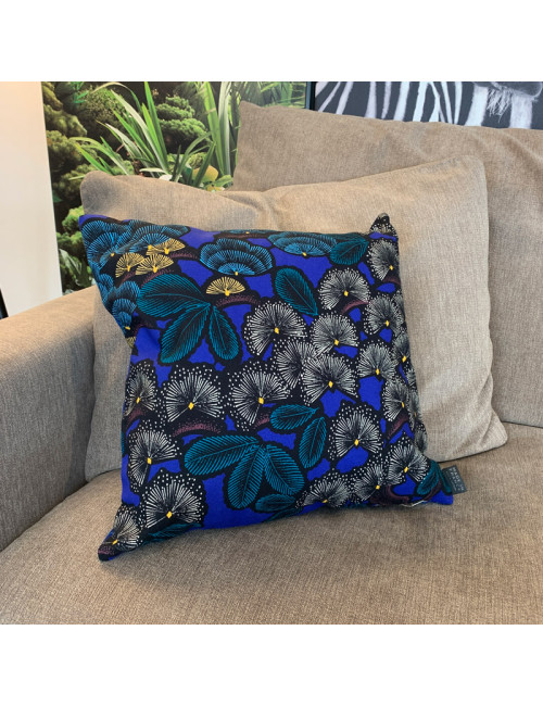 Coussin Sauvelade Artiga bleu électrique fleurs 40x40cm
