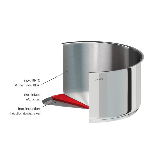 Marmite Cristel Strate fixe en inox avec couvercle - 2 tailles
