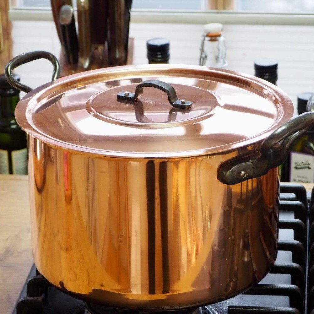 Marmite En Cuivre Étamé 20 Cm Avec Poignées Fonte Et Couvercle - Cocotte Traditionnelle Française Idéale Soupes & Ragoûts