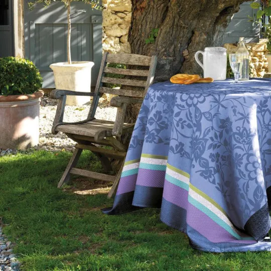 Nappe Provence coton enduit Le Jacquard Français 150x150cm Bleu Lavande