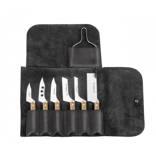 Pochette en cuir avec couteaux à fromages Claude Dozorme