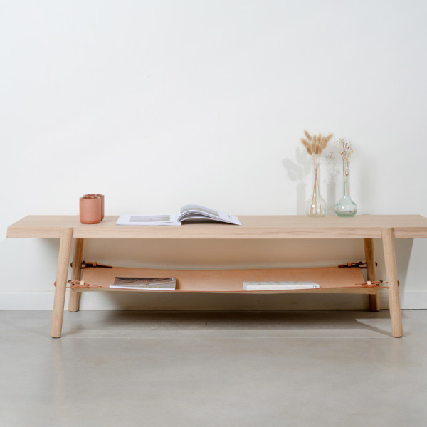 Table basse Amac Drugeot Manufacture chêne massif cuir