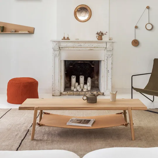 Table basse Amac Drugeot Manufacture chêne massif cuir