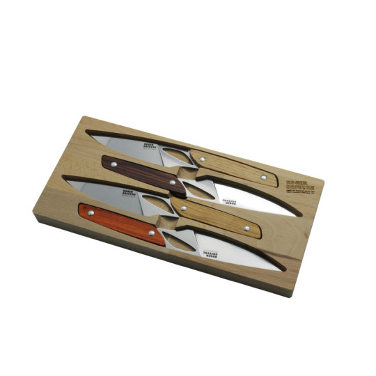 Coffret 4 ou 6 couteaux Roger Orfèvre Le Chalopin manche bois assortis