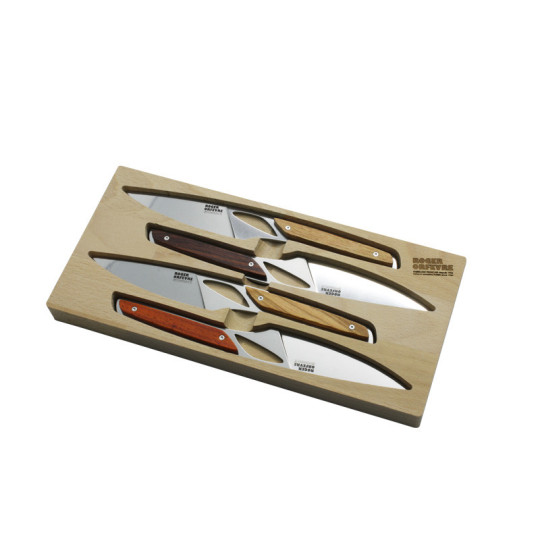 Coffret 4 ou 6 couteaux Roger Orfèvre Le Chalopin manche bois soie