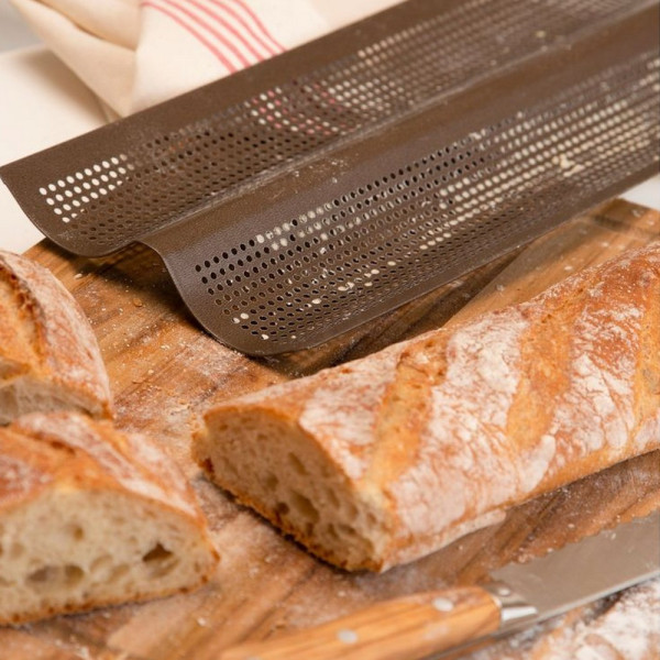 Plaque 2 baguettes perforée - antiadhérent - 380 x 160mm Gobel