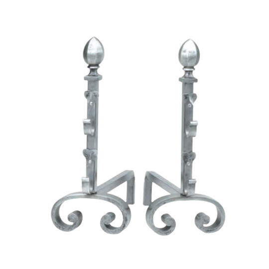 Paire de chenets Reignoux h.60cm têtes ogives en fonte