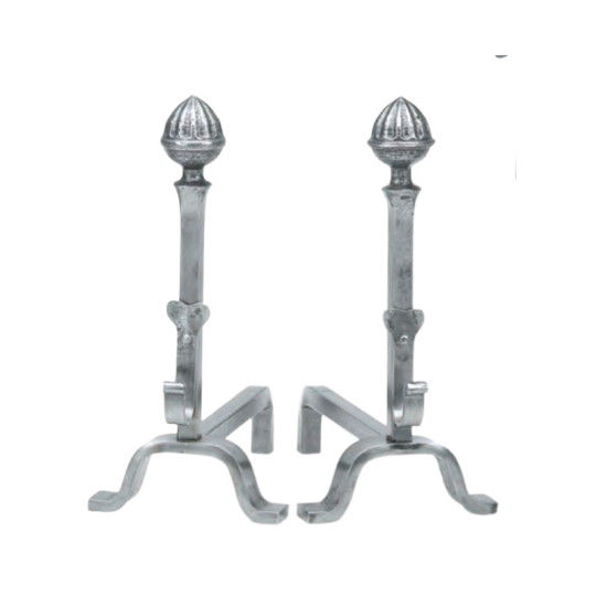 Paire de chenets Reignoux h.48cm têtes ogives en fer forgé