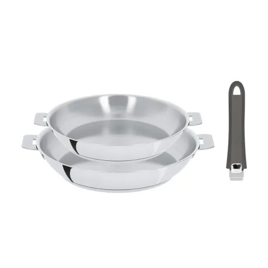 Set batterie CRISTEL 2 poêles hautes Mutine amovibles inox 24 et 28cm avec poignée