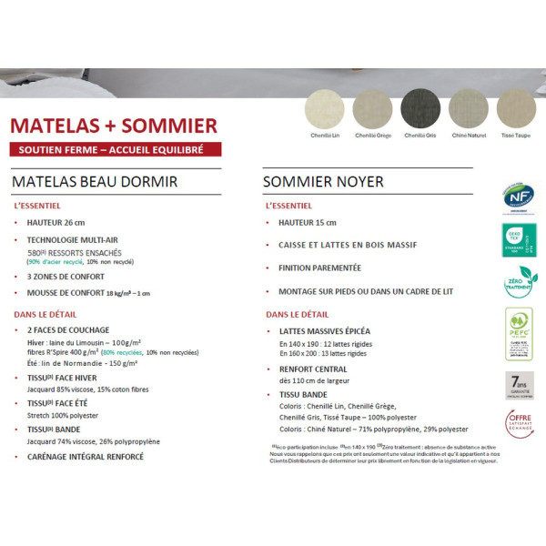 Ensemble matelas sommier Beau Dormir Epeda - 4 tailles