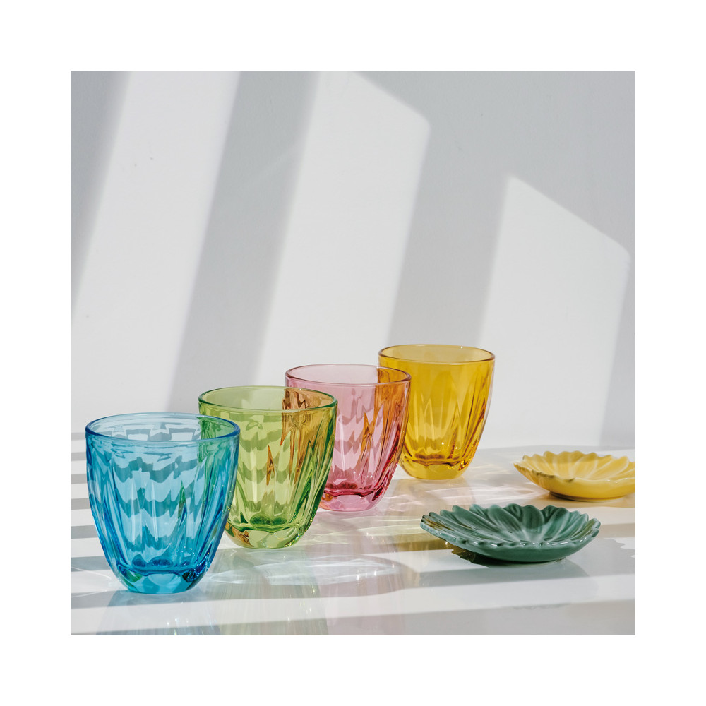 Lot de 4 verres à orangeade années 80 Blanc/Rouge/Transparent Abstrait