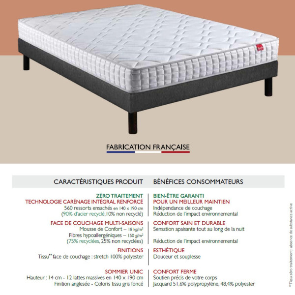 Ensemble matelas sommier Fréquence Epeda - 4 tailles