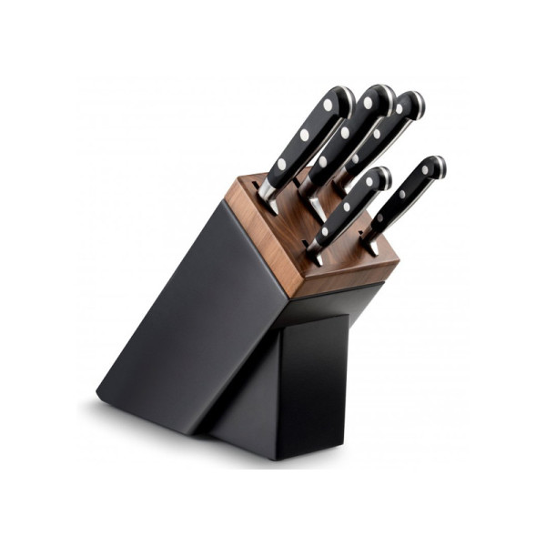 Bloc Sarlat noir noyer Sabatier et 5 couteaux de cuisine Idéal Rivets inox