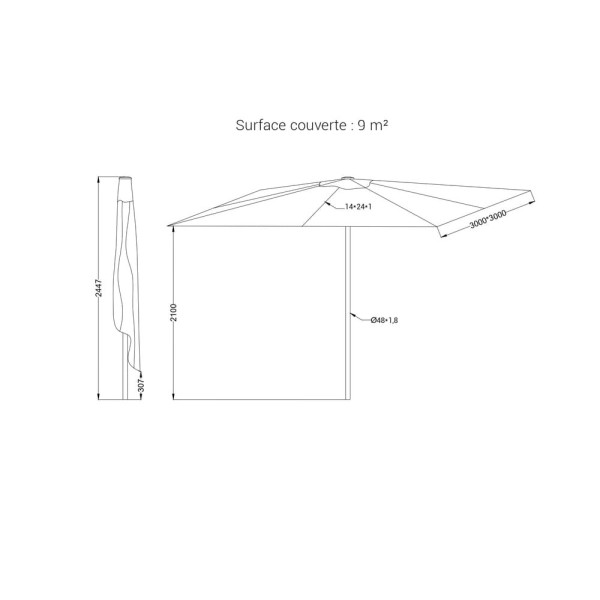 Parasol MÉDICIS carré grand format 3x3m SOLARIUS
