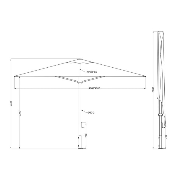 Parasol MÉDICIS carré grand très format 4x4m DELPHINA