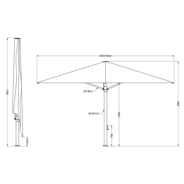 Parasol MÉDICIS carré très grand format 5x5m HORUS
