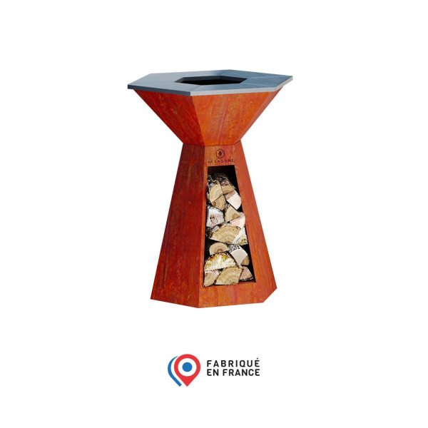 Brasero plancha HEXAGONE Agape 85cm finition corten
