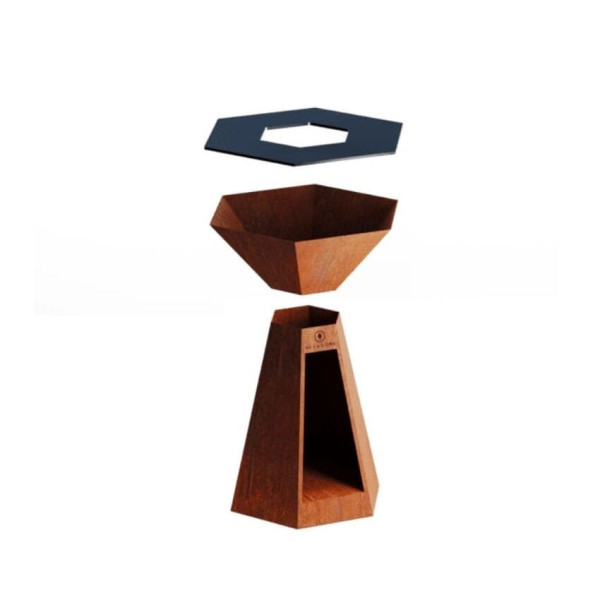 Brasero plancha HEXAGONE Grand banquet 150cm finition corten