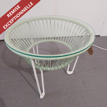 Table basse Toca Boqa vert d'eau et piètement blanc 50cm