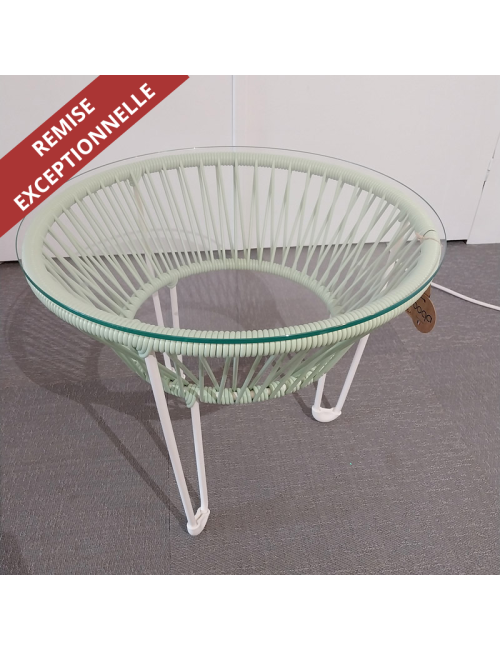 Table basse Toca Boqa vert d'eau et piètement blanc 50cm