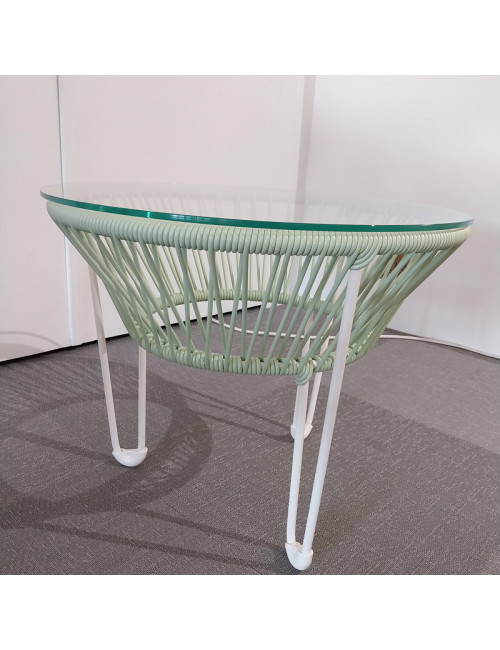 Table basse Toca Boqa vert d'eau et piètement blanc 50cm
