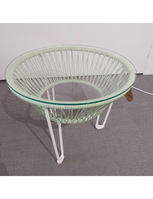 Table basse Toca Boqa vert d'eau et piètement blanc 50cm