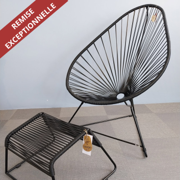 Fauteuil et repose pieds Acapulco Boqa noir et piètement noir