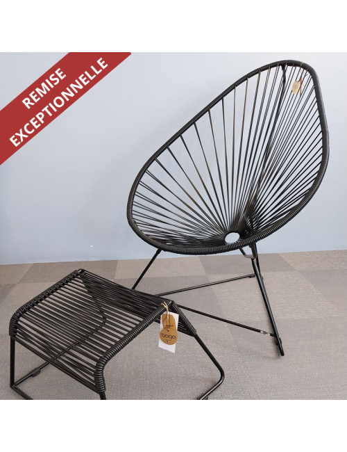 Fauteuil et repose pieds Acapulco Boqa noir et piètement noir