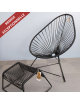 Fauteuil et repose pieds Acapulco Boqa noir et piètement noir