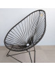 Fauteuil et repose pieds Acapulco Boqa noir et piètement noir