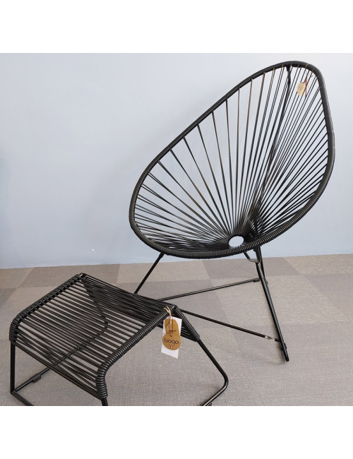 Fauteuil et repose pieds Acapulco Boqa noir et piètement noir