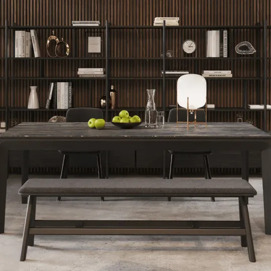 Banc Chevron Dasras bois chêne et tissu - 9 finitions 3 tailles