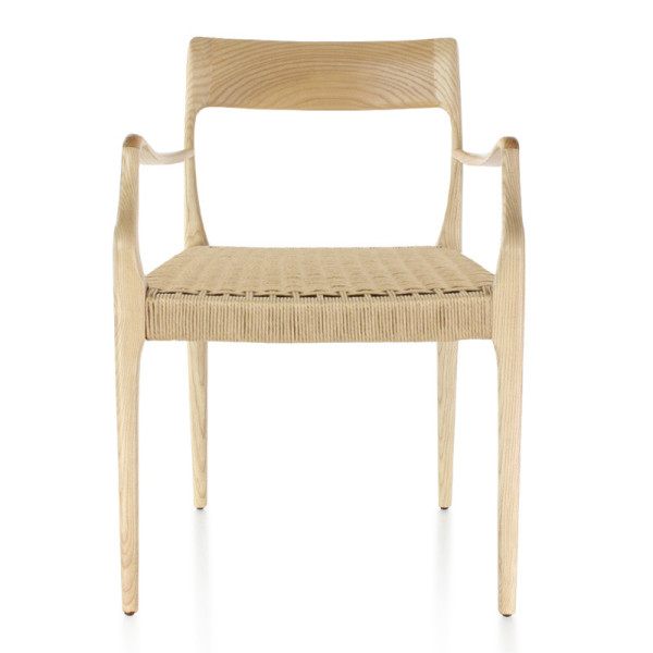 Chaise Zélie Dasras avec accoudoirs bois frêne et tissu - 9 finitions