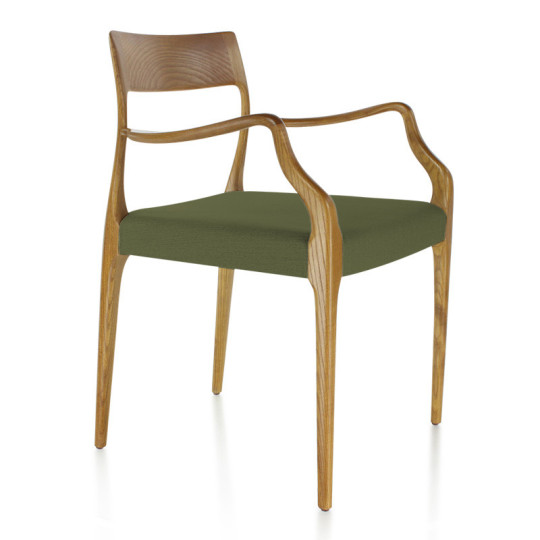 Chaise Zélie Dasras avec accoudoirs bois frêne et tissu - 9 finitions