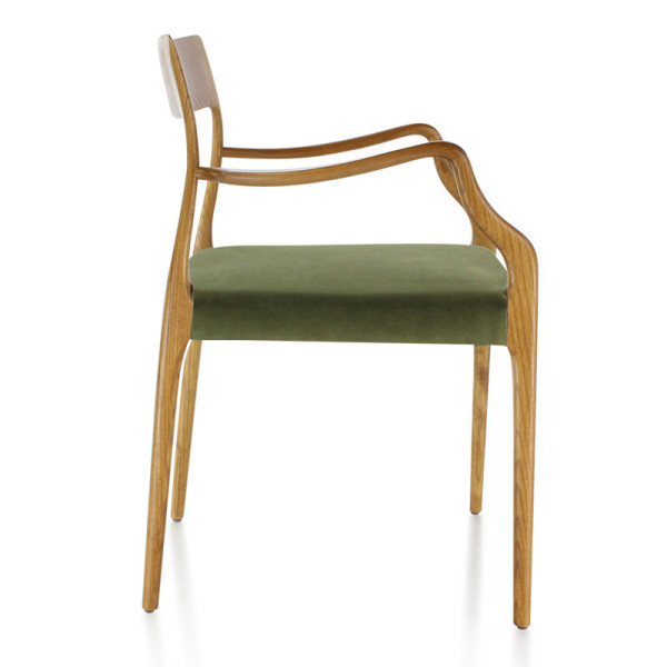 Chaise Zélie Dasras avec accoudoirs bois frêne et tissu - 9 finitions